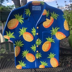 Paul Brent Hawaiian Shirt Serving Plate. Burton & Burton Blue With Pineapples